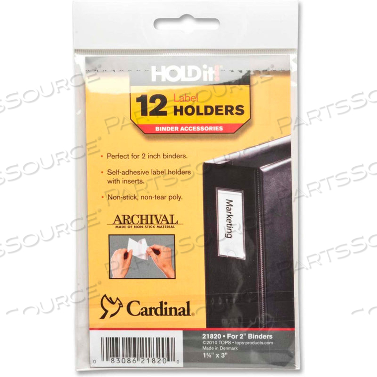 HOLDIT LABEL HOLDERS, 1-3/8"W X 3"H, CLEAR, 12/PK by Cardinal