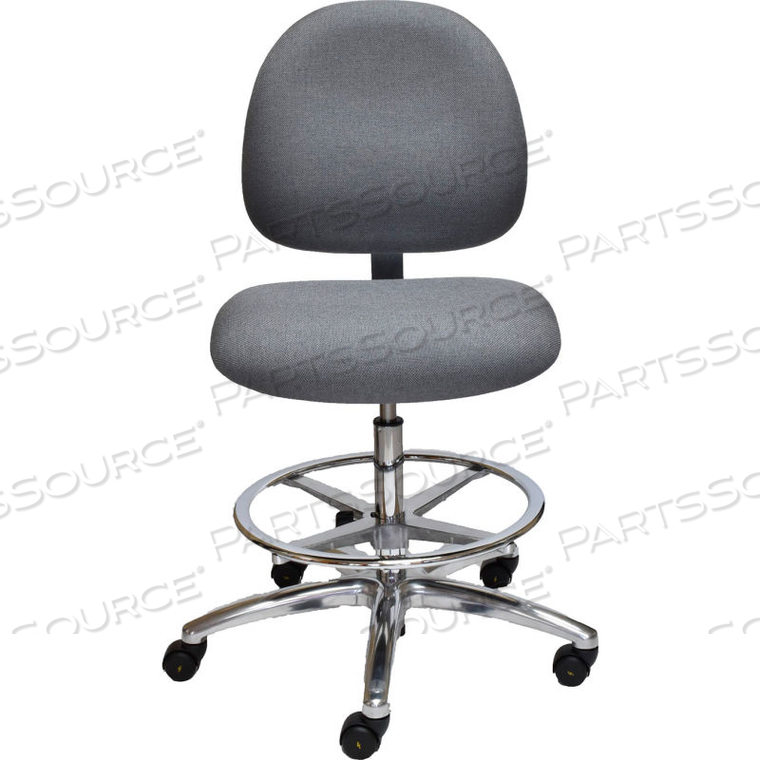 ESD STOOL WITH FOOTREST - HIGH BACK - FABRIC - GRAY - ALUMINUM BASE by Industrial Seating