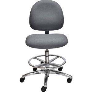 ESD STOOL WITH FOOTREST - HIGH BACK - FABRIC - GRAY - ALUMINUM BASE by Industrial Seating