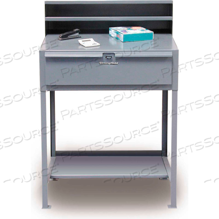 SHOP DESK PIGEONHOLE RISER, DRAWER & SHELF 36"W X 28"D X 42"H FLAT - GRAY by Strong Hold