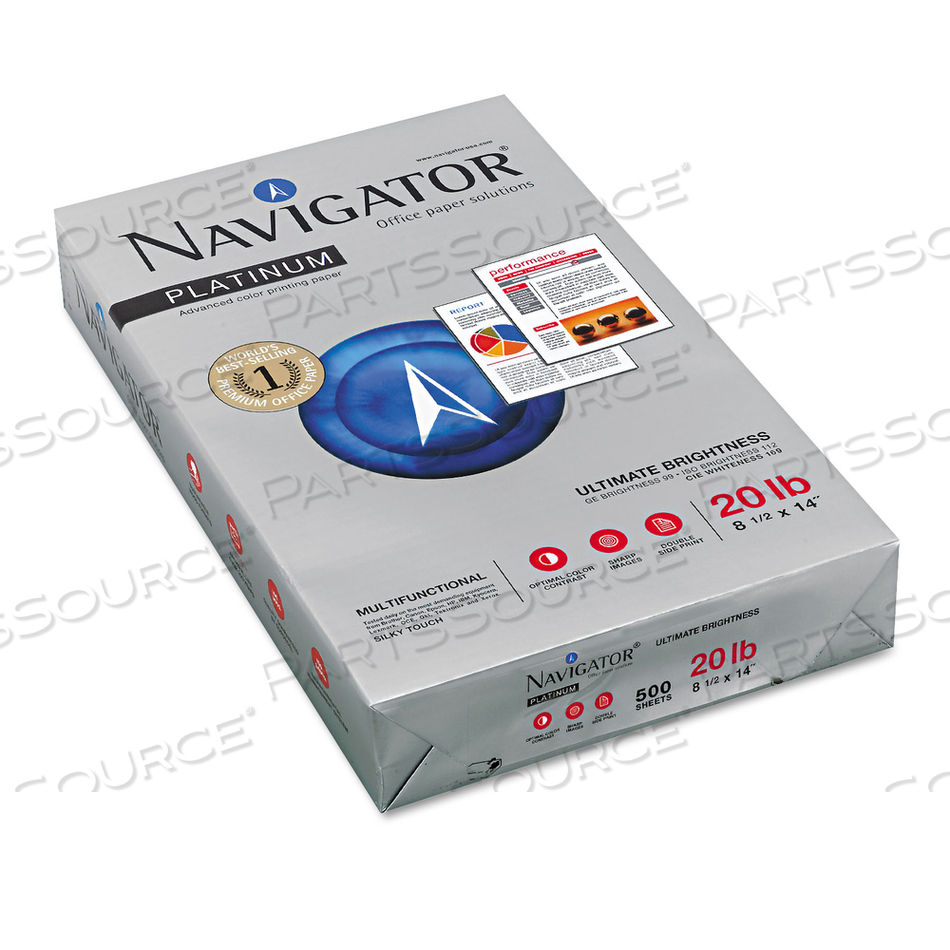 PLATINUM PAPER, 99 BRIGHT, 20 LB BOND WEIGHT, 8.5 X 14, WHITE, 500 SHEETS/REAM by Navigator PLATINUM PAPER, 99 BRIGHT, 20 LB BOND WEIGHT, 8.5 X 14, WHITE, 500 SHEETS/REAM by Navigator