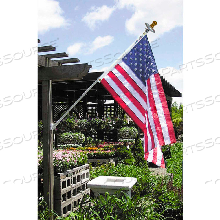 ANNIN MANSION WHITE SPINNING FLAG POLE WITH 3'X 5' NYLON U.S. FLAG AND SOLAR LIGHT SET 