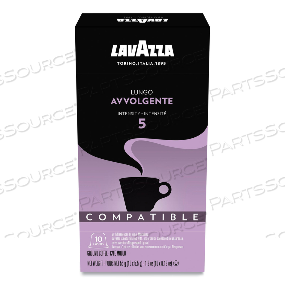 LUNGO AVVOLGENTE COFFEE CAPSULES, INTENSITY 5, 0.19 OZ, 10/BOX, 6 BOXES/CARTON 