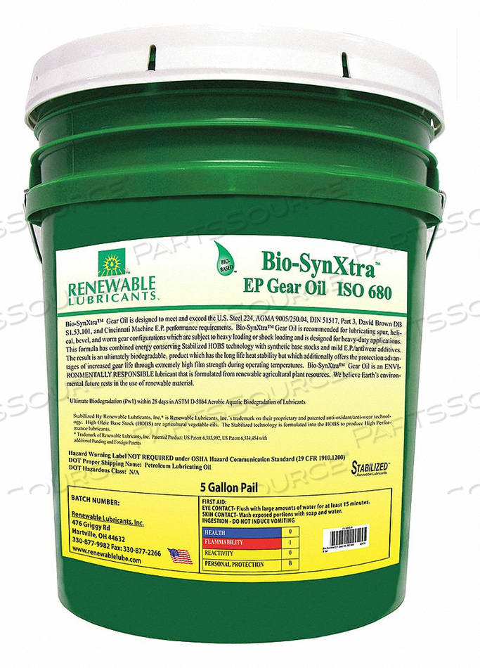 GEAR OIL PAIL YELLOW 5 GAL. by Renewable Lubricants