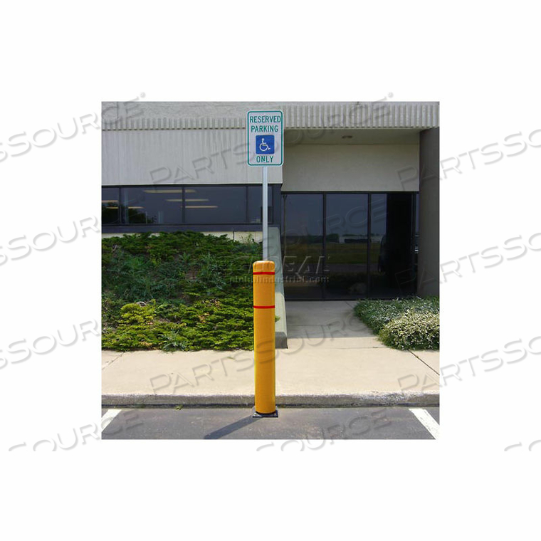 52"H WITH 8"H SIGN POST - NATURAL GROUND INSTALLATION - YELLOW COVER/RED TAPES by Flexpost, Inc. 52"H WITH 8"H SIGN POST - NATURAL GROUND INSTALLATION - YELLOW COVER/RED TAPES by Flexpost, Inc.