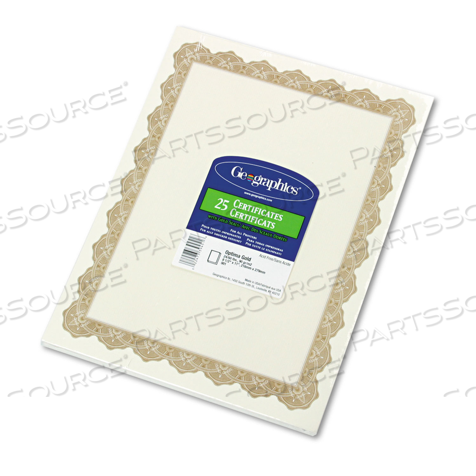 PARCHMENT PAPER CERTIFICATES, 8.5 X 11, OPTIMA GOLD WITH WHITE BORDER by Geographics