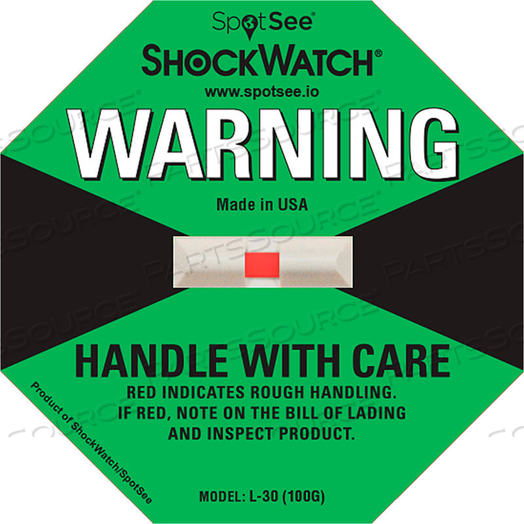 SPOTSEE L-30 IMPACT INDICATORS, 100G RANGE, GREEN, 50/BOX by Shockwatch Inc