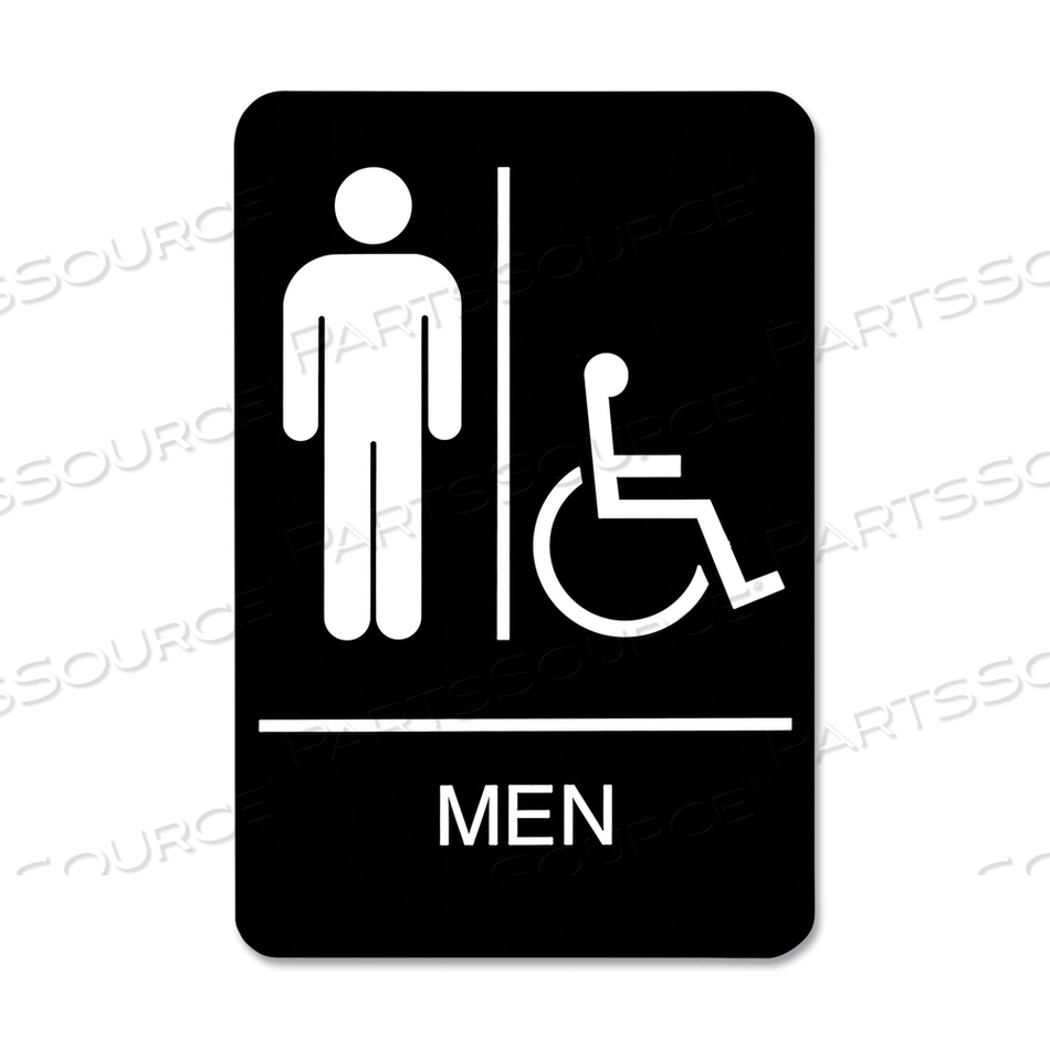 ADA SIGN, MEN/WHEELCHAIR ACCESSIBLE TACTILE SYMBOL, PLASTIC, 6 X 9, BLACK/WHITE by HeadLine Sign ADA SIGN, MEN/WHEELCHAIR ACCESSIBLE TACTILE SYMBOL, PLASTIC, 6 X 9, BLACK/WHITE by HeadLine Sign