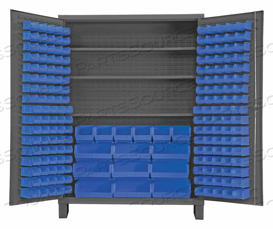 STORAGE BIN CABINET - 185 BLUE HOOK-ON BINS 3 ADJ. SHELVES 60"W X 24"D X 84"H by Durham Manufacturing Company STORAGE BIN CABINET - 185 BLUE HOOK-ON BINS 3 ADJ. SHELVES 60"W X 24"D X 84"H by Durham Manufacturing Company