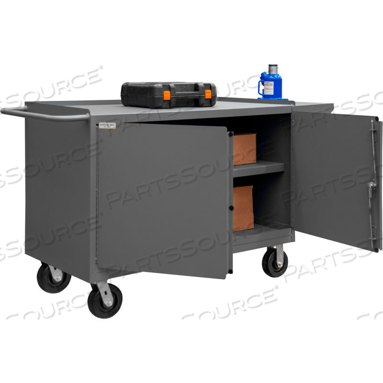 MOBILE BENCH CABINET WITH 1 SHELF 66-1/8"W X 24-1/4"D X 37-3/4"H - GRAY by Durham Manufacturing Company MOBILE BENCH CABINET WITH 1 SHELF 66-1/8"W X 24-1/4"D X 37-3/4"H - GRAY by Durham Manufacturing Company