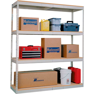 RIVETWELL DBL RIVET BOLTLESS SHELVING 48WX18DX84H 4 LEVELS STARTER NO DECKING 1400 LBS SHELF CAP TAN by Hallowell