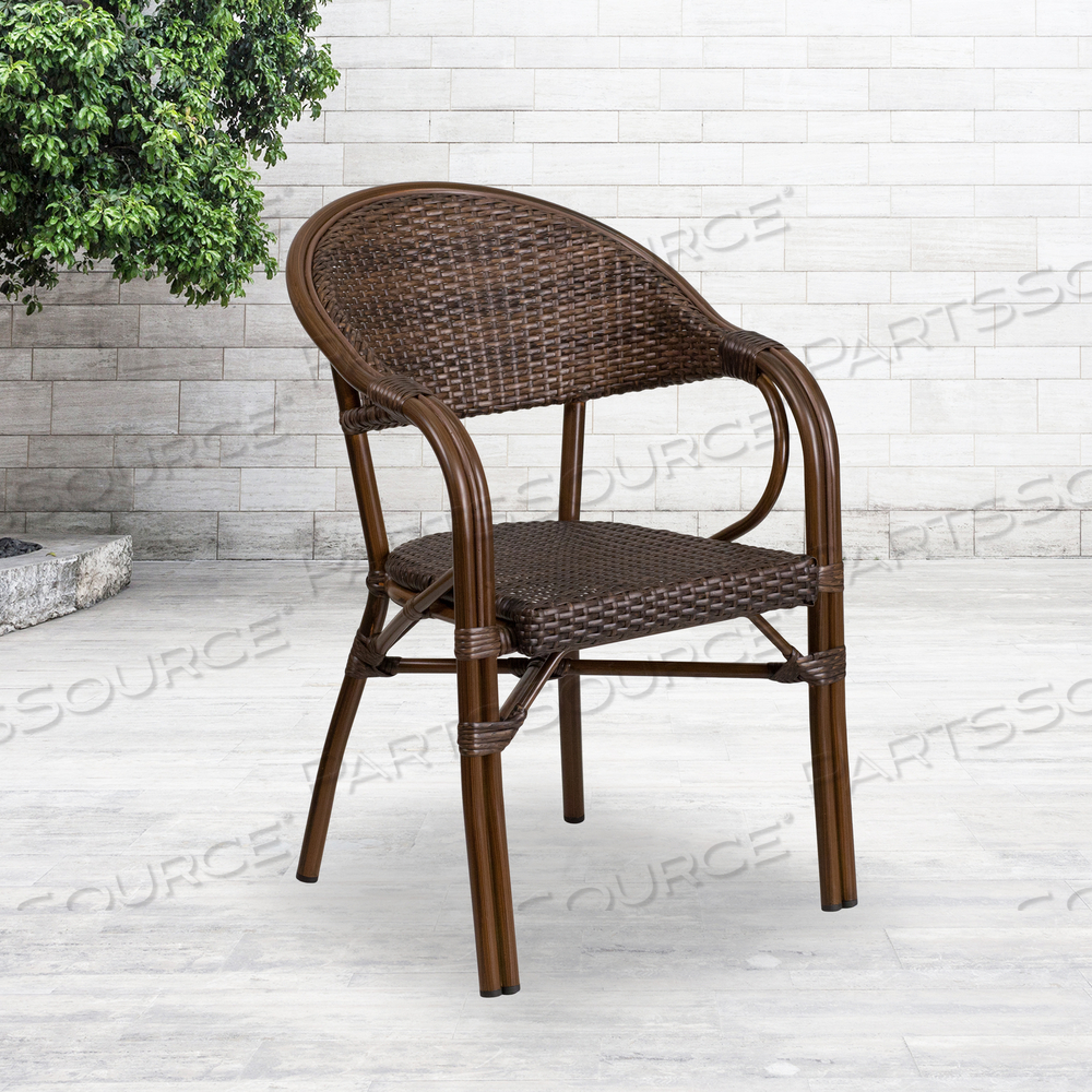 MILANO SERIES COCOA RATTAN RESTAURANT PATIO CHAIR WITH BAMBOO-ALUMINUM FRAME by Flash Furniture