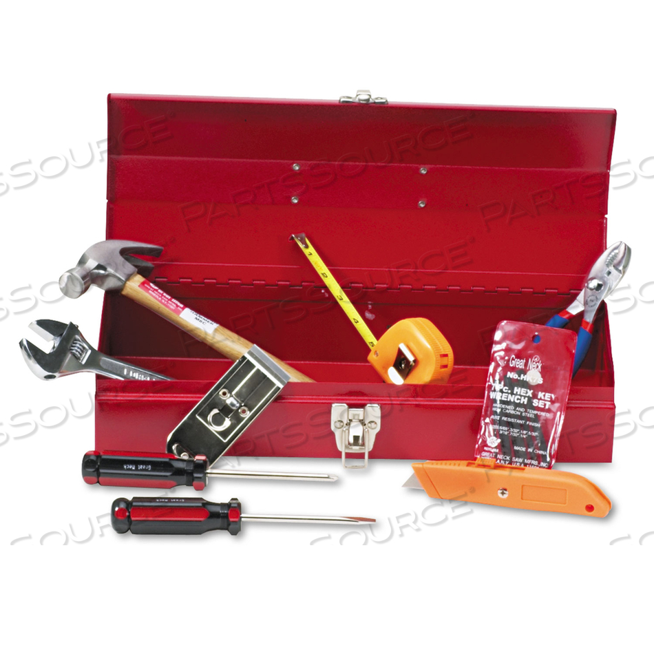 16-PIECE LIGHT-DUTY OFFICE TOOL KIT, METAL BOX, RED by Great Neck
