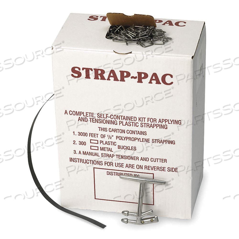 PLASTIC STRAPPING KIT, FITS 1/2 IN STRAP WD, 0.018 IN THICK, 300 LB BREAK STRENGTH, 300 BUCKLES by Approved Vendor PLASTIC STRAPPING KIT, FITS 1/2 IN STRAP WD, 0.018 IN THICK, 300 LB BREAK STRENGTH, 300 BUCKLES by Approved Vendor