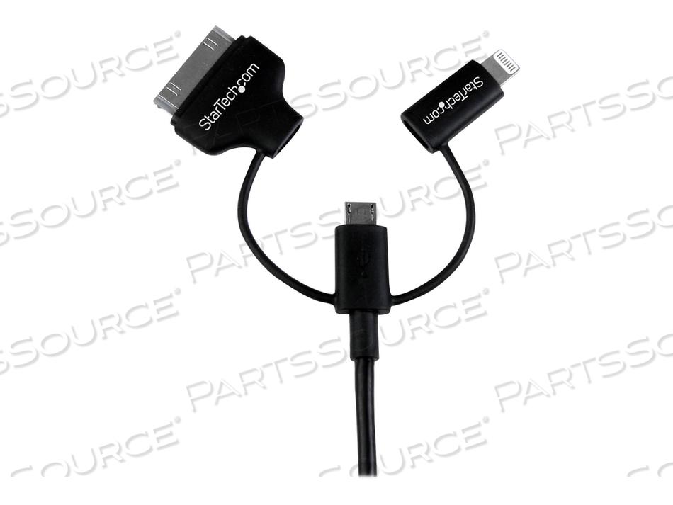 CHARGE OR SYNC A MICRO USB, IPHONE, IPOD OR IPAD DEVICE USING A SINGLE CABLE - C by StarTech.com Ltd.