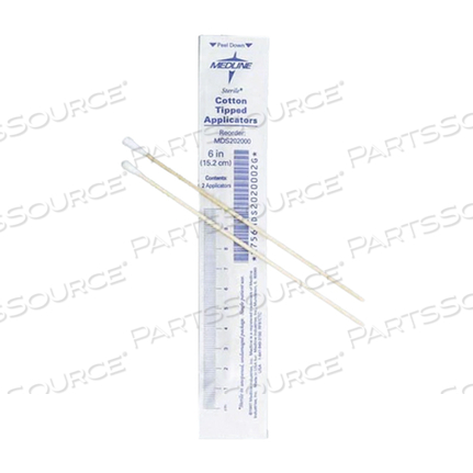 APPLICATORS: STERILE COTTON-TIPPED WOOD APPLICATOR, 6", 2/INNER PACK (100 PACKS/BOX, 10 BOXES/CASE) by Medline Industries, Inc.