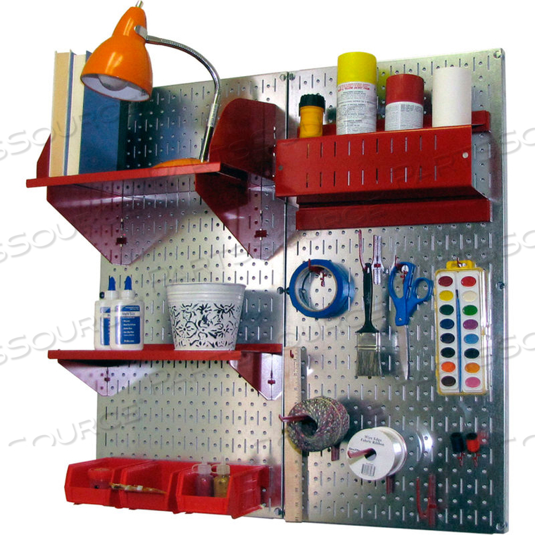 PEGBOARD HOBBY CRAFT ORGANIZER STORAGE KIT, GALVANIZED RED, 32" X 32" X 9" by Wall Control Pegboard