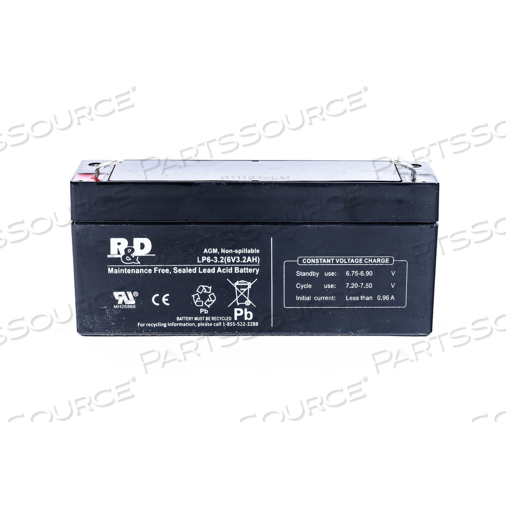 6V 3.2AH SLA BATTERY - F1 TERMINAL .187" FASTON by R&D Batteries, Inc.