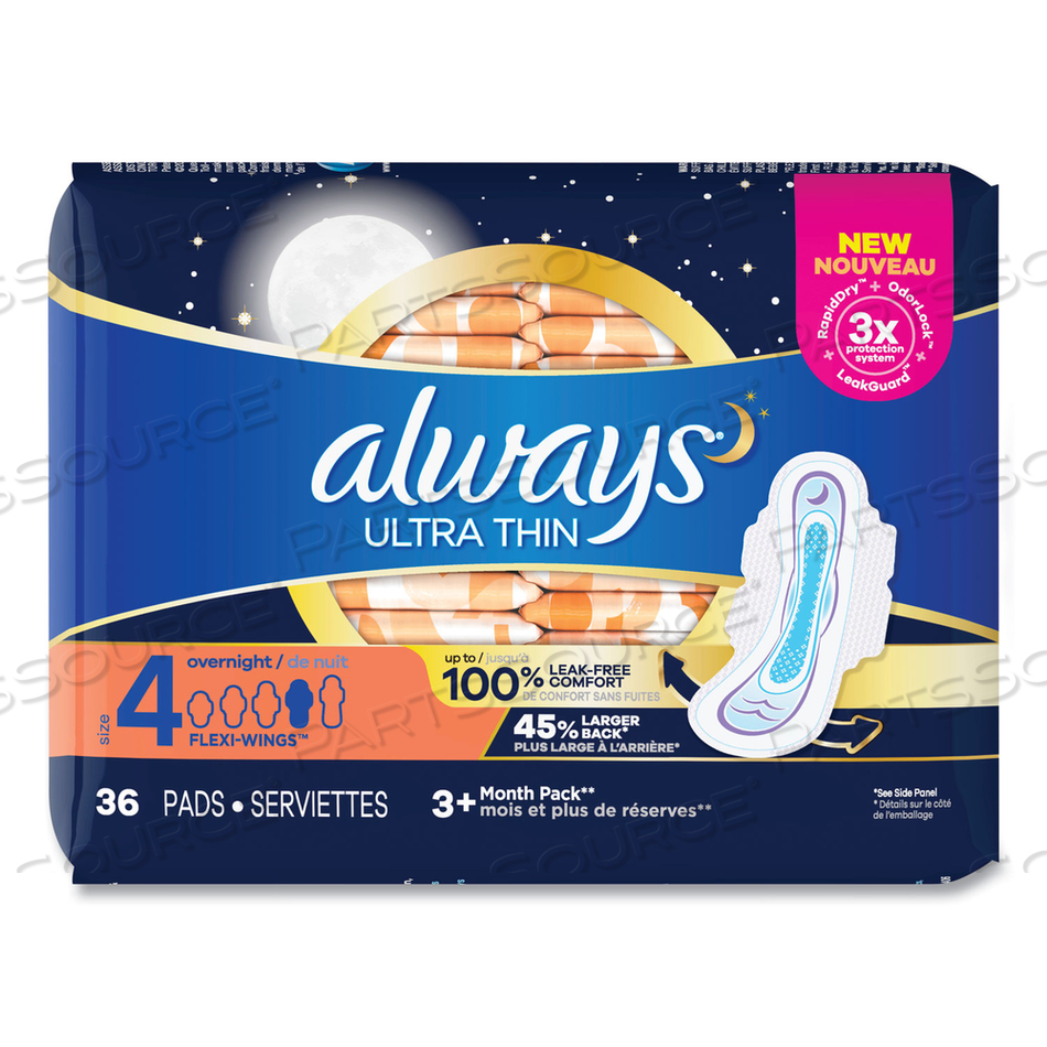 ULTRA THIN OVERNIGHT PADS WITH WINGS, 36/PACK, 6 PACKS/CARTON 