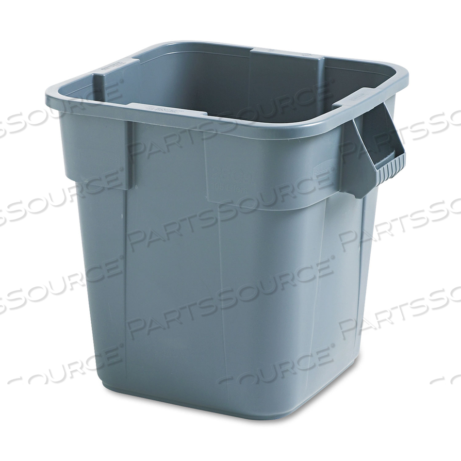 SQUARE BRUTE CONTAINER, 28 GAL, POLYETHYLENE, GRAY by Rubbermaid Medical Division