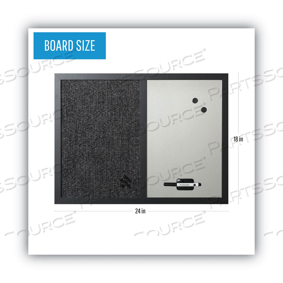 MASTERVISION COMBO SILVER DRY-ERASE & BLACK FABRIC BULLETIN BOARD, 18" X 24", BLACK FRAME by MasterVision