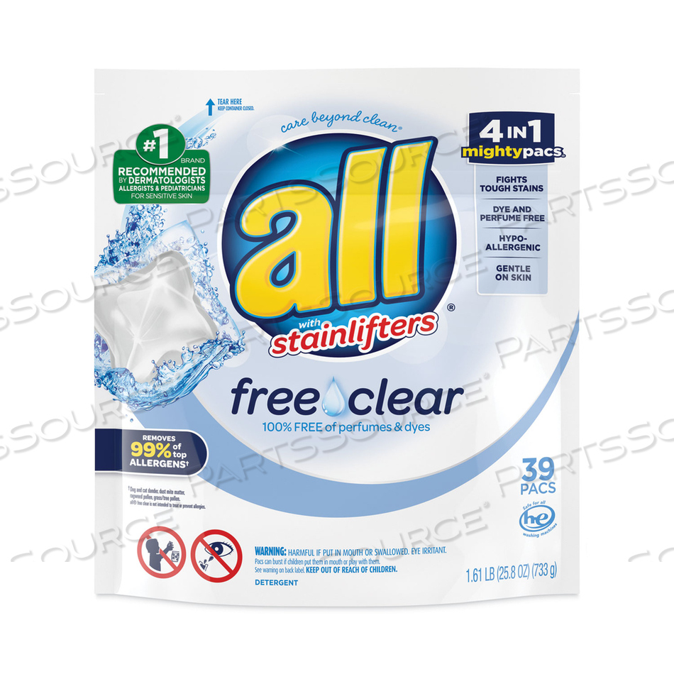 MIGHTY PACS FREE AND CLEAR SUPER CONCENTRATED LAUNDRY DETERGENT, 39/PACK/CARTON by All MIGHTY PACS FREE AND CLEAR SUPER CONCENTRATED LAUNDRY DETERGENT, 39/PACK/CARTON by All