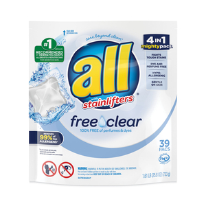 MIGHTY PACS FREE AND CLEAR SUPER CONCENTRATED LAUNDRY DETERGENT, 39/PACK, 6 PACKS/CARTON by All