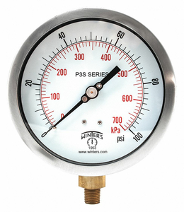 PRESSURE GAUGE 4-1/2 DIAL SIZE BLACK by Winters Instruments