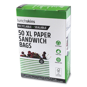 PAPER SANDWICH BAG, 7.1 X 2 X 9.4, WHITE WITH GREEN STRIPES, 50/BOX by lunchskins