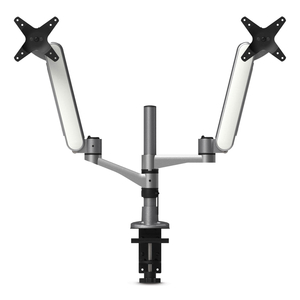 MULTI-DIRECTIONAL DUAL MONITOR ARM, FOR 30" MONITORS, 360 DEG ROTATION, 105 DEG TILT, 360 DEG PAN, SILVER/WH, SUPPORTS 20 LBS by Kantek