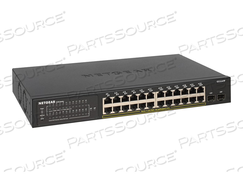 SMART GS324TP, SWITCH, SMART, 24 X 10/100/1000 (POE+) + 2 X SFP, DESKTOP, RACK-MOUNTABLE, POE+ (190 W) 