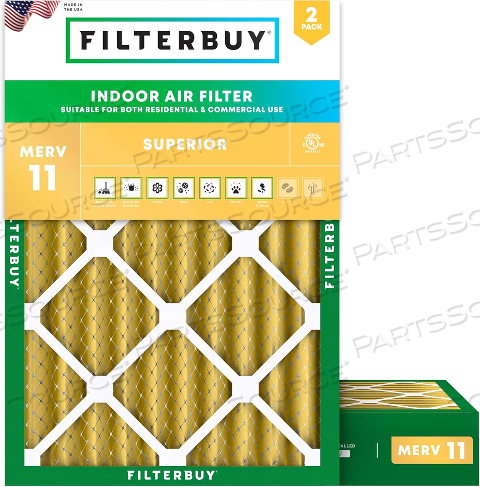 FILTERBUY 10X16X4 AIR FILTER MERV 11 ALLERGEN DEFENSE (2-PACK), PLEATED HVAC AC FURNACE AIR FILTERS REPLACEMENT (ACTUAL SIZE: 9.50 X 15.50 X 3.75 INCHES) 