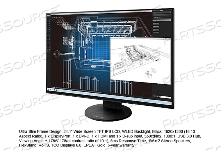 LCD MONITOR DISPLAY, 1920 X 1200 PIXEL, 1000:1, 178 DEG HORIZONTAL/VERTICAL, 24.1 IN by Eizo Inc.