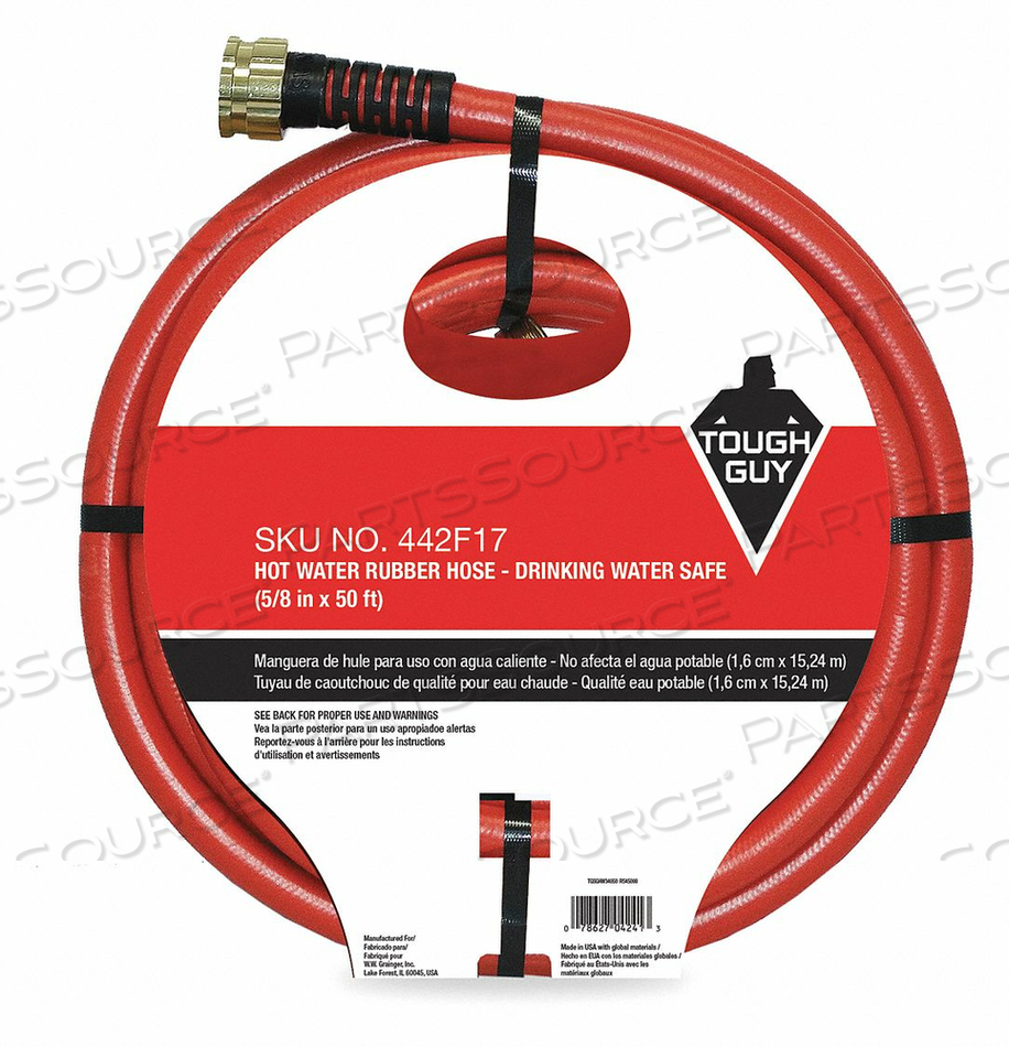 442F17 Tough Guy WATER HOSE, RUBBER, 5/8 IN INSIDE DIA., 50 FT LG
