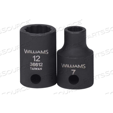 36619 WILLIAMS SOCKET, 1 1/8 IN OAL, METRIC, SHALLOW IMPACT, 3/8 IN DR, 19 MM 