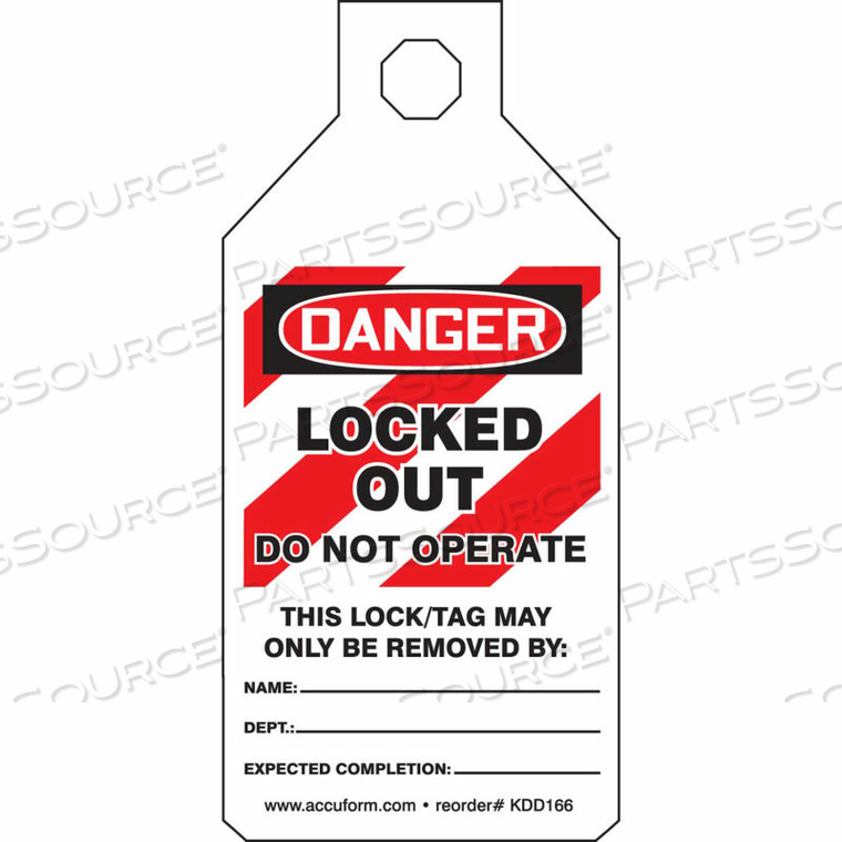 STOPOUT TAB TAGS, DANGER LOCKED OUT DO NOT OPERATE, PLASTIC by Accuform Manufacturing, Inc. STOPOUT TAB TAGS, DANGER LOCKED OUT DO NOT OPERATE, PLASTIC by Accuform Manufacturing, Inc.