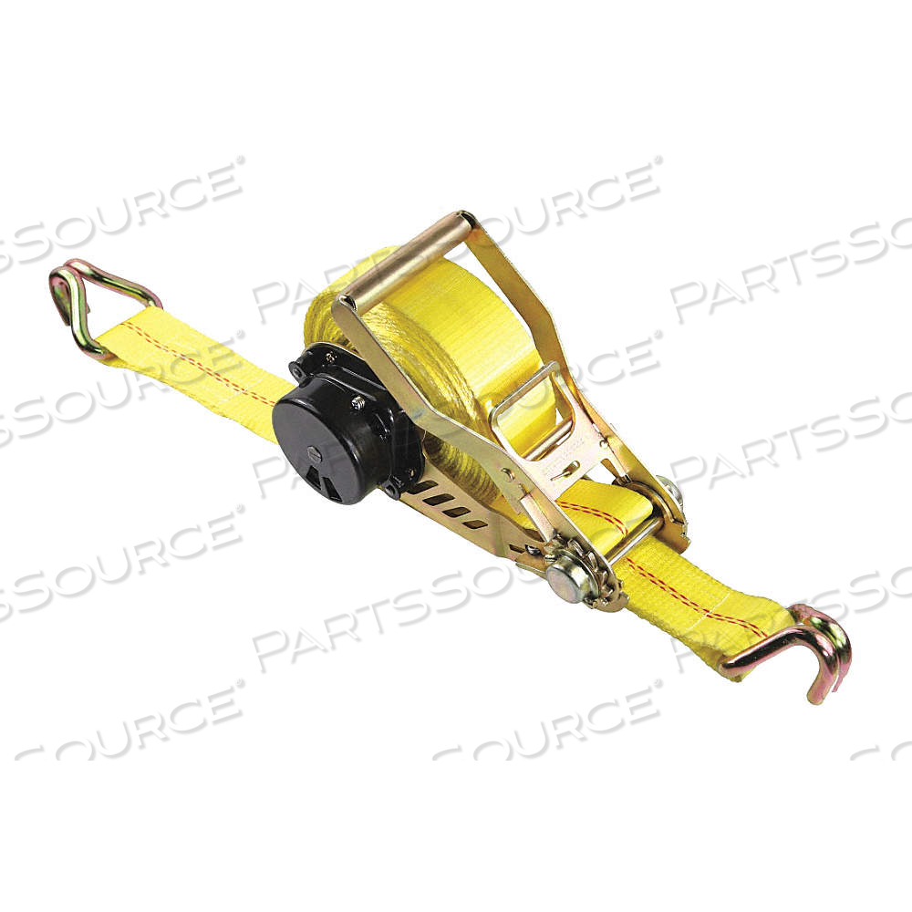 TIE DOWN STRAP, RATCHET, WIRE-HOOK, GEN PURPOSE, 2 IN WD, 3,300 LB WLL, YELLOW, 27 FT LG by Approved Vendor
