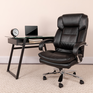 BIG & TALL OFFICE CHAIR | BLACK LEATHERSOFT SWIVEL EXECUTIVE DESK CHAIR WITH WHEELS by Flash Furniture