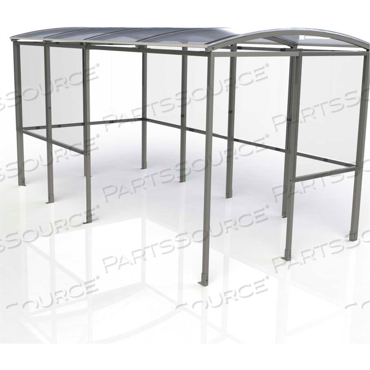 4-SIDED SMOKING SHELTER - HALF SIDE PANELS - 13'9"W X 7'D X 7'11"H CLEAR ROOF by No Butts Bin Co. 4-SIDED SMOKING SHELTER - HALF SIDE PANELS - 13'9"W X 7'D X 7'11"H CLEAR ROOF by No Butts Bin Co.