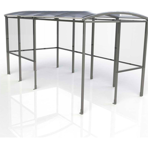 4-SIDED SMOKING SHELTER - HALF SIDE PANELS - 13'9"W X 7'D X 7'11"H CLEAR ROOF by No Butts Bin Co. 4-SIDED SMOKING SHELTER - HALF SIDE PANELS - 13'9"W X 7'D X 7'11"H CLEAR ROOF by No Butts Bin Co.