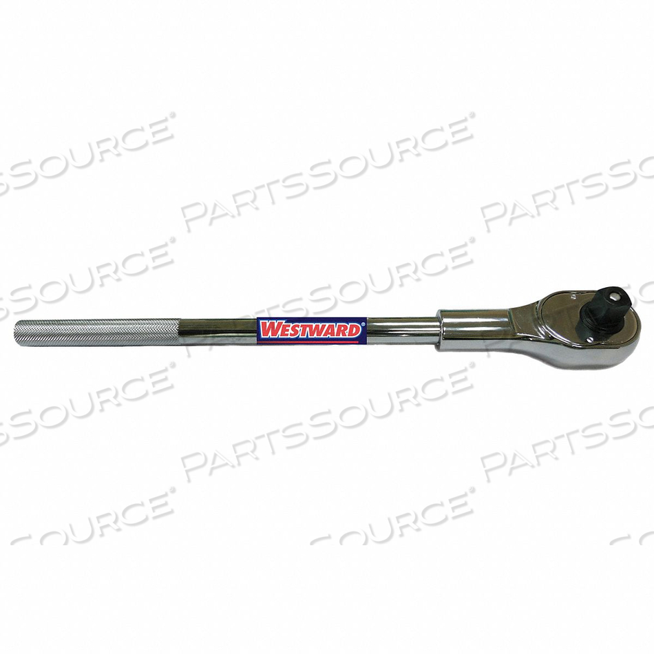 HAND RATCHET, STANDARD, PEAR, REVERSING YES, ALLOY STEEL, MINIMUM ARC SWING 15 DEGREES , OVERALL LENGTH 19 1/2 IN, DRIVE SIZE 3/4 IN, QUICK by Westward HAND RATCHET, STANDARD, PEAR, REVERSING YES, ALLOY STEEL, MINIMUM ARC SWING 15 DEGREES , OVERALL LENGTH 19 1/2 IN, DRIVE SIZE 3/4 IN, QUICK by Westward