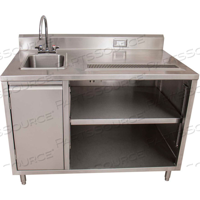 STAINLESS BEVERAGE TABLE, SINK ON LEFT, 5"RISER ELECTRIC OUTLET 30X48 by BK Resources, Inc. STAINLESS BEVERAGE TABLE, SINK ON LEFT, 5"RISER ELECTRIC OUTLET 30X48 by BK Resources, Inc.