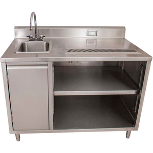 STAINLESS BEVERAGE TABLE, SINK ON LEFT, 5"RISER ELECTRIC OUTLET 30X48 by BK Resources, Inc. STAINLESS BEVERAGE TABLE, SINK ON LEFT, 5"RISER ELECTRIC OUTLET 30X48 by BK Resources, Inc.