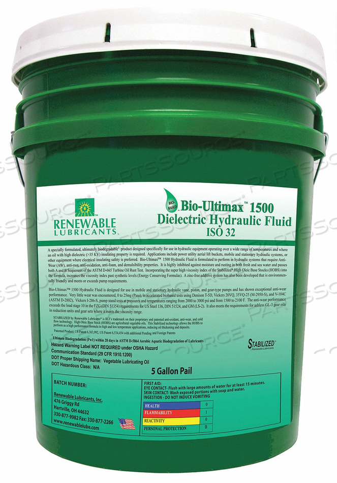 DIELECTRIC HYDRAULIC OIL ISO 32 6 GAL by Renewable Lubricants DIELECTRIC HYDRAULIC OIL ISO 32 6 GAL by Renewable Lubricants
