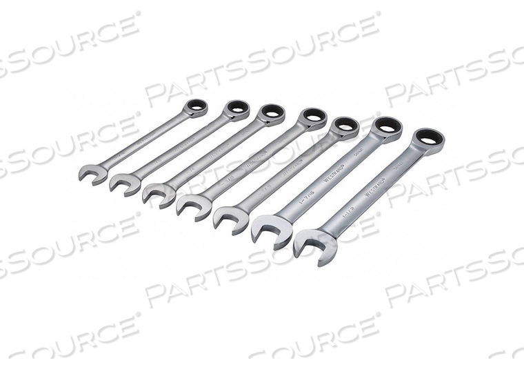 COMBINATION WRENCH SET, ALLOY STEEL, CHROME, NUMBER OF TOOLS 7, RANGE OF HEAD SIZES 1 1/16 IN TO 1 1/2 IN, HEAD OFFSET ANGLE 0 DEGREES , STA by Westward COMBINATION WRENCH SET, ALLOY STEEL, CHROME, NUMBER OF TOOLS 7, RANGE OF HEAD SIZES 1 1/16 IN TO 1 1/2 IN, HEAD OFFSET ANGLE 0 DEGREES , STA by Westward