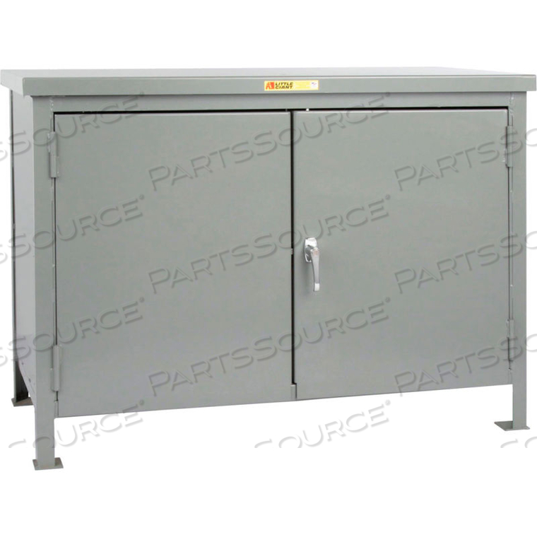 ALL-WELDED CABINET WORKBENCH - STEEL TOP, CENTER SHELF - 60"W X 30"D X 36"H by Little Giant