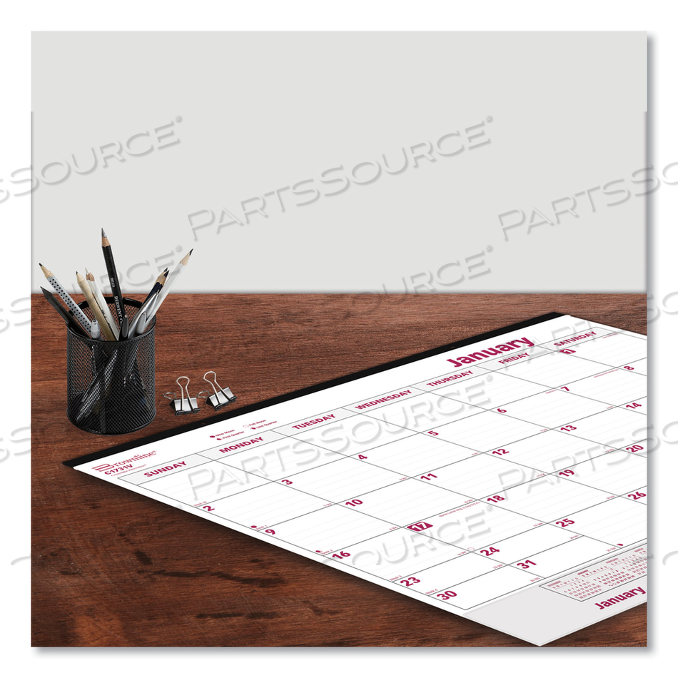 MONTHLY DESK PAD CALENDAR, 22 X 17, WHITE/BURGUNDY SHEETS, BLACK BINDING, CLEAR CORNERS, 12-MONTH (JAN TO DEC): 2023 by Brownline