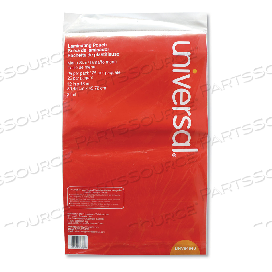 LAMINATING POUCHES, 3 MIL, 18" X 12", MATTE CLEAR by Universal