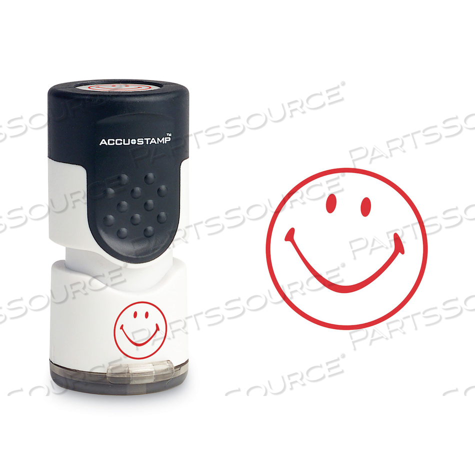 PRE-INKED ROUND STAMP, SMILEY, 0.63" DIA, RED by Accu-Stamp