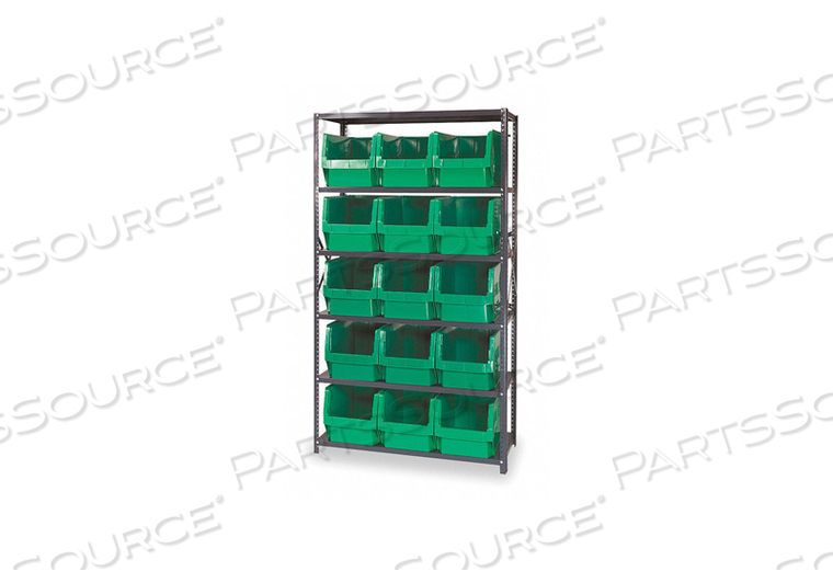 MSU-533 STEEL SHELVING WITH 15 MAGNUM GIANT HOPPER BINS GREEN, 18X42X75 by Quantum Storage Systems MSU-533 STEEL SHELVING WITH 15 MAGNUM GIANT HOPPER BINS GREEN, 18X42X75 by Quantum Storage Systems